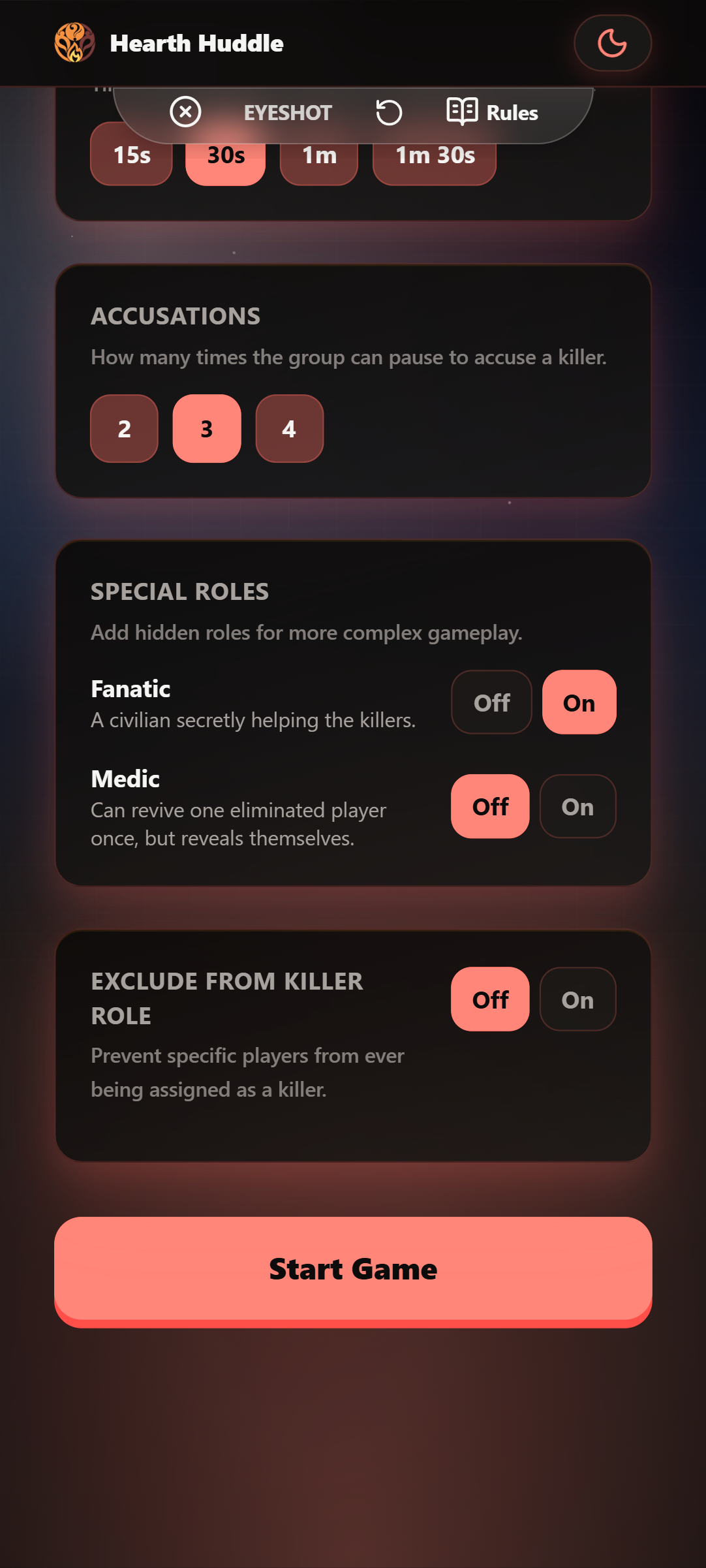 Lobby Screen - Extra Roles and Settings