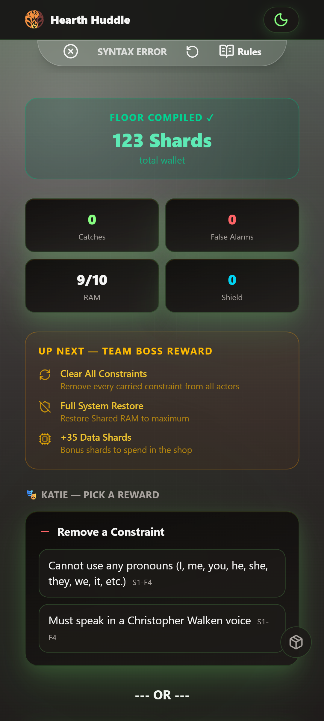 Boss Actor Rewards Screen