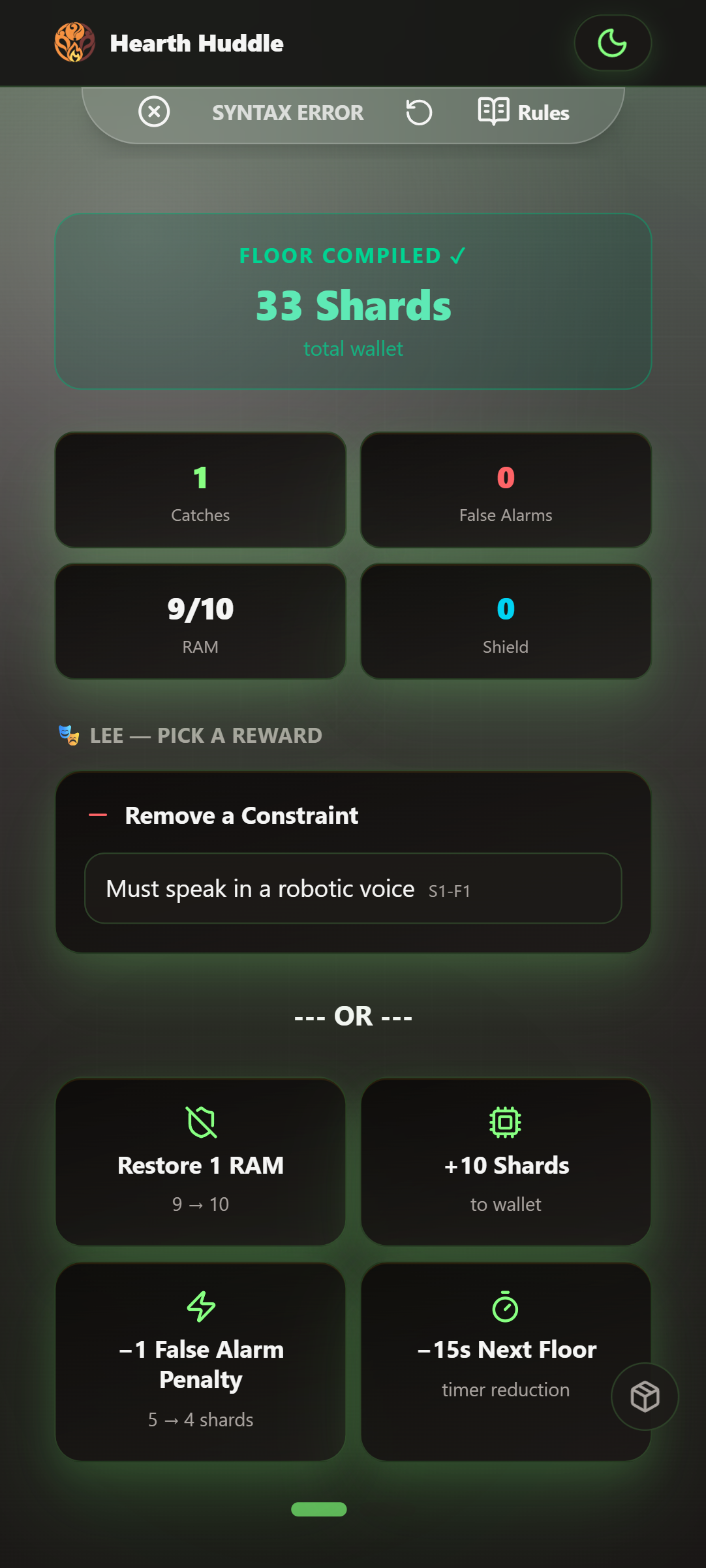 Floor Rewards Screen