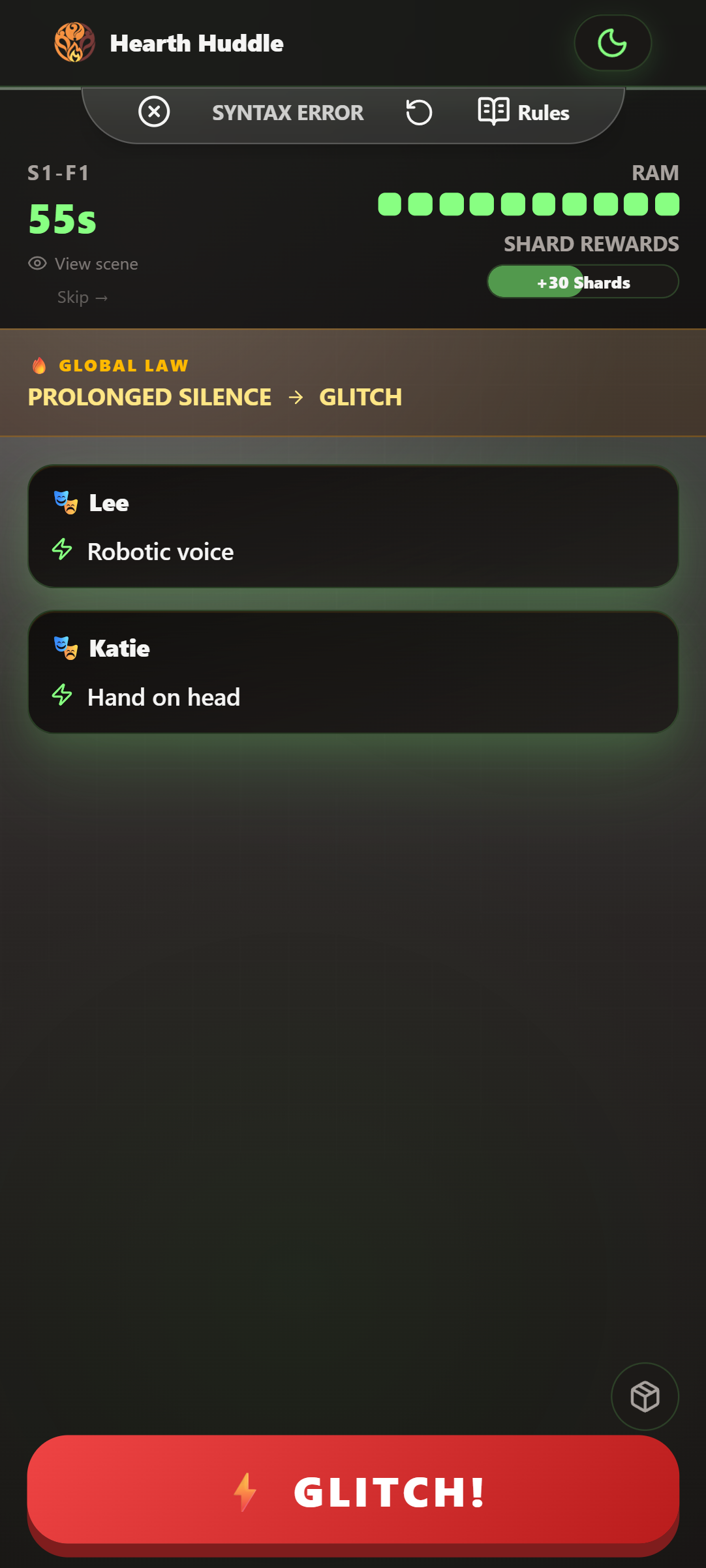 Main Gameplay Dashboard