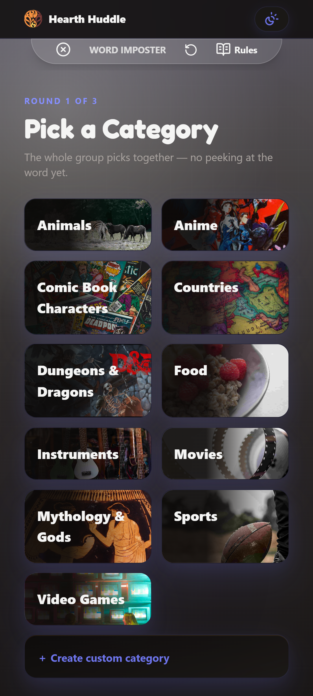 Category Selection Screen